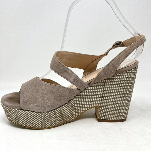 Sacha London Suede Leather Beige Wedge Platform Shoes Sandals Women’s Size 8.5 - Picture 7 of 11